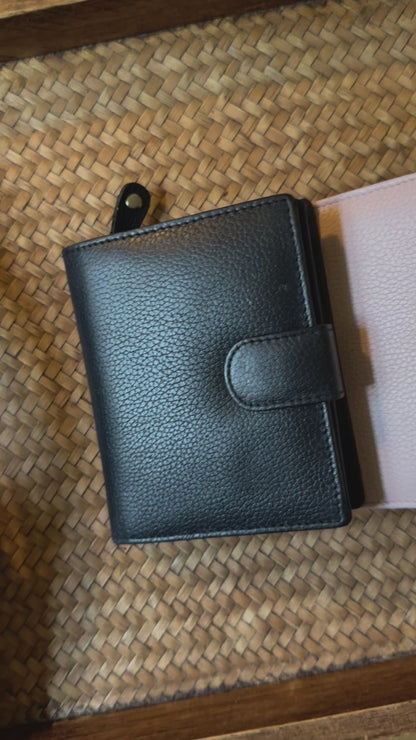 Large Tab Close Purse Wallet Tri-Fold Purple Leather