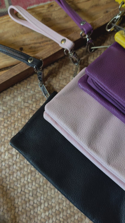 Crossover Purse with Hand Strap Mustard Leather